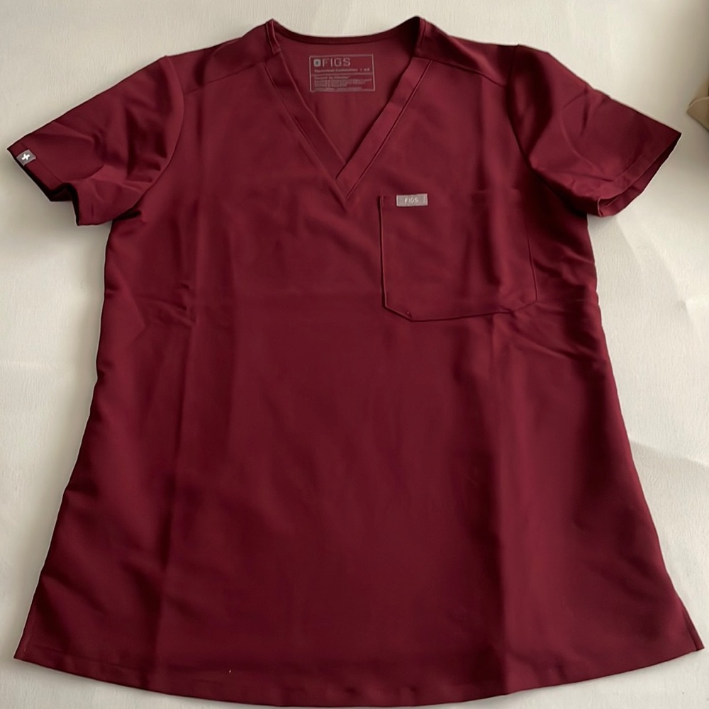 FIGS burgundy catarina one pocket scrub top and burgundy yola high waisted pants